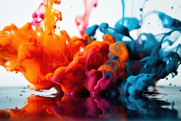 Beautiful closeup of acrylic ink in water, with bright colors. Abstract soft colorful ink splash in water background. High quality generative AI