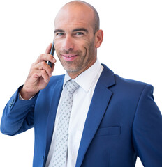 Smiling businessman calling on the phone 