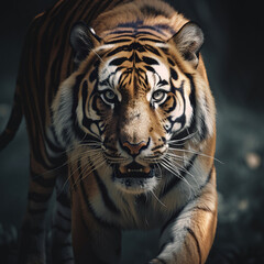 The tiger lets out an angry growl.Generative AI. High quality photo