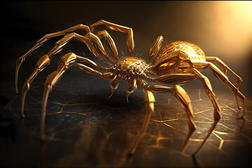 Golden spider. AI generation
