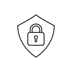 Padlock and shield. Secure, protection line icon isolated on white background. Vector illustration