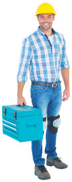 Full length portrait of repairman with toolbox