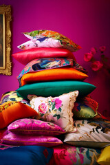 Pile of colorful pillows generated with AI tools