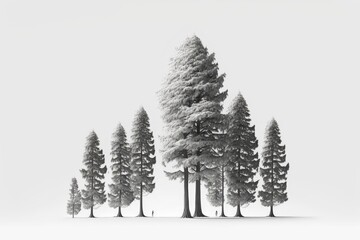 serene landscape featuring a row of tall trees in black and white. Generative AI