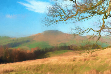Fototapeta na wymiar A digital watercolour of Shutlingsloe Hill in the Peak District National Park.