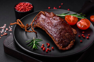 Delicious duck fillet or breast grilled or smoked with spices and salt