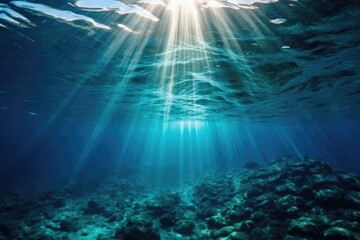 Fototapeta na wymiar Underwater sea in blue sunlight Generative AI