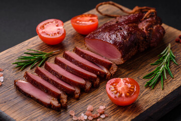 Delicious duck fillet or breast grilled or smoked with spices and salt