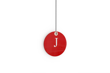 Digital composite image of red sale tag with letter J