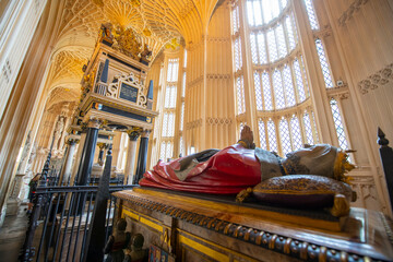 Margaret Douglas, Countess of Lennox tomb in Lady Chapel in Westminster Abbey. The church is UNESCO World Heritage Site located next to Palace of Westminster in city of Westminster in London, UK.  - obrazy, fototapety, plakaty