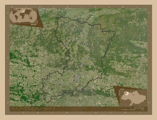 Rivne, Ukraine. Low-res satellite. Labelled points of cities