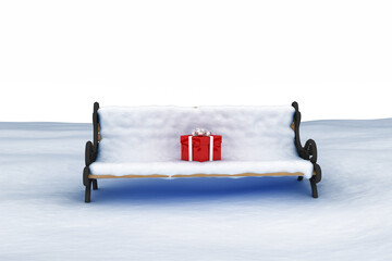 Digital image of gift box on park bench