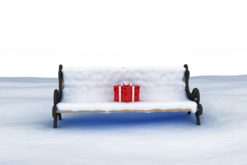Digital image of gift box on park bench
