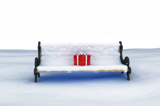 Digital image of gift box on park bench - Powered by Adobe