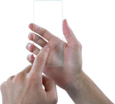 Cropped hands of person touching futuristic mobile phone