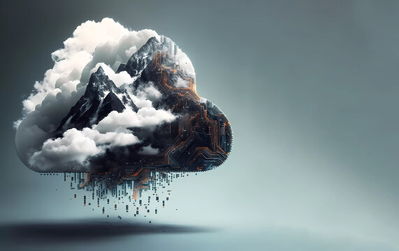 Cloud storage in the form of a cloud on a blue banner background. Generative AI
