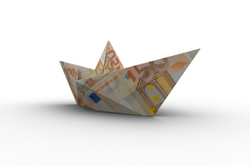 European currency folded into shape of boat