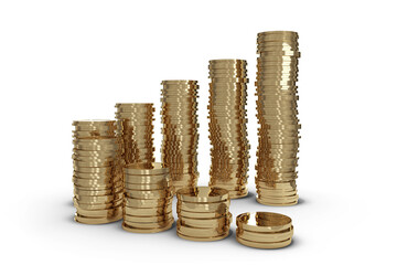 3d illustration of stacked gold coins