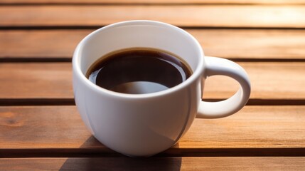 Espresso coffee in classic white cup.Coffe house banner. Hot drink in cozy cafe. Generative AI image