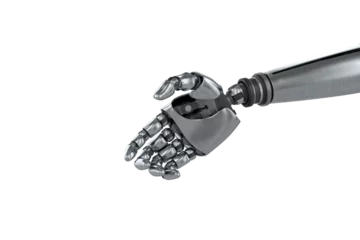 Gardinen Silver coloured metallic robot hand © vectorfusionart