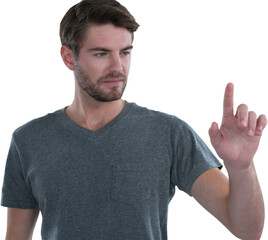 Man pretending to touch an invisible screen