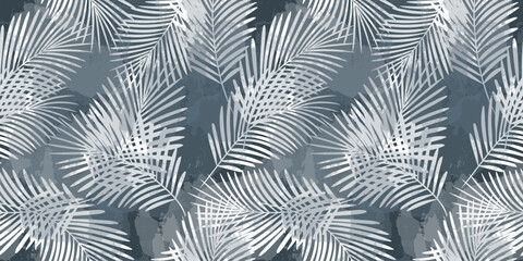 Watercolor palm leaves seamless vector pattern. Exotic leaves background, textured jungle print