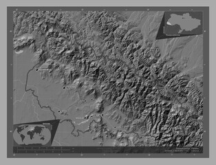 Transcarpathia, Ukraine. Bilevel. Labelled points of cities