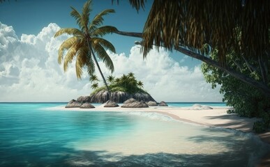 Beautiful sea beach on a tropical island, Palms on empty  tropical sand beach