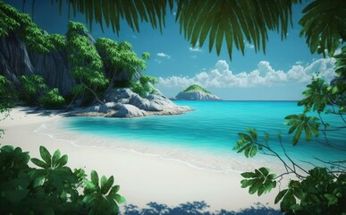 Naklejka na ściany i meble Beautiful sea beach on a tropical island, Palms on empty tropical sand beach