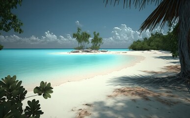 Summer vacation ocean beach, Beautiful sea beach on a tropical island, Palms on empty idyllic tropical sand beach