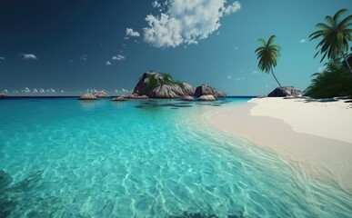 Fototapeta na wymiar Summer vacation ocean beach, Beautiful sea beach on a tropical island, Palms on empty idyllic tropical sand beach