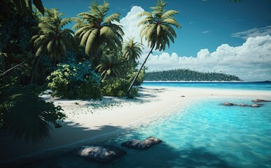 Fototapeta na wymiar Beautiful summer Tropical beach, a island, Tropical white sand beach with coco palms