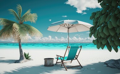 Obraz na płótnie Canvas Beautiful beach banner, Beach chair and umbrella on sand beach, Amazing beach landscape