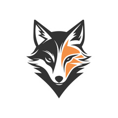a minimalistic abstract fox head logo in a simple flat design style