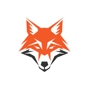 a minimalistic abstract fox head logo in a simple flat design style