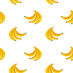 Cartoon seamless pattern with yellow whole banana fruits on white background design for decoration. Bunch of banana pattern.