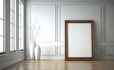 wooden frame Mock up on minimalist modern interior background 