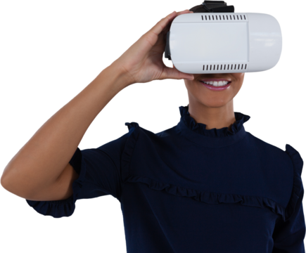 Woman using virtual reality headset