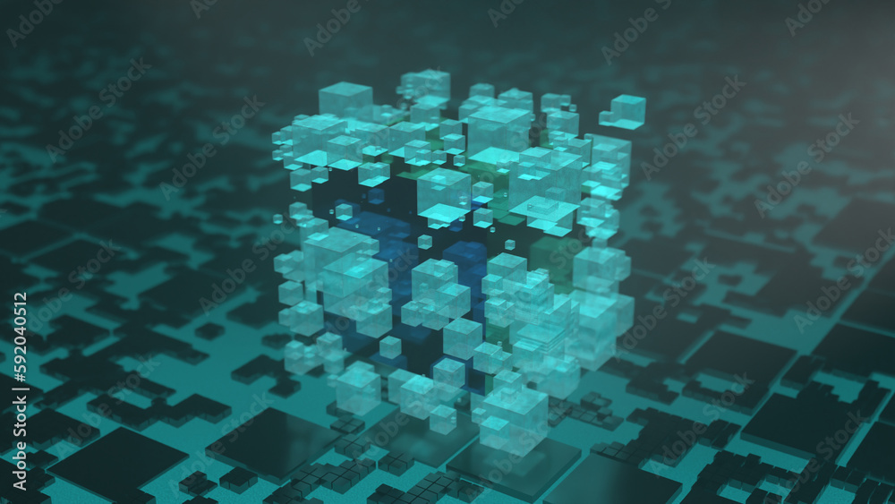 Poster 3d rendering of the abstract abstract background of their cubes and an array of cubes of different s