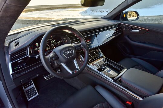 Audi S Q8. A large powerful sports SUV. Cabin interior - dashboard. 12-13-2022, Prague, Czech Republic.
