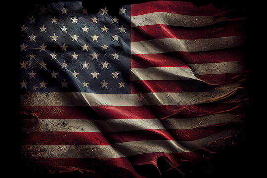 Happy labor day, America usa flag wrinkled on dark background 3d render. Generative Ai