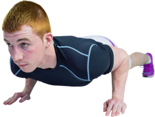 Confident player doing push ups