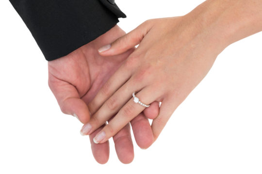 Close-up of bride and groom with hands together - Powered by Adobe