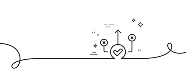 Correct way line icon. Continuous one line with curl. Approved path sign. Right decision symbol. Correct way single outline ribbon. Loop curve pattern. Vector