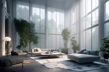 modern interior in the house with plants