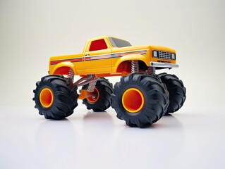 Orange toy monster truck model on a white background. Generative ai vehicle