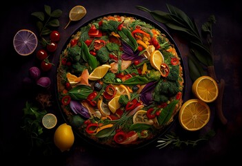 paella with vegetables. Generative AI