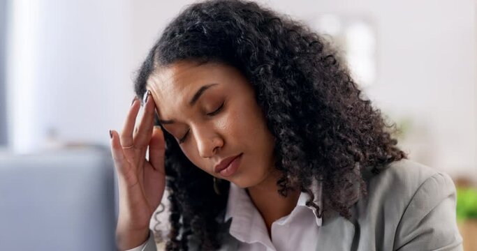Mistake, laptop or business woman frustrated or stressed by online 404 error or networking glitch. Fear anxiety, failure or sad office worker upset after reading bad news or email in digital agency