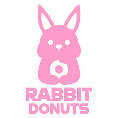 Modern vector flat design simple minimalist logo template of cute rabbit donut cartoon head vector for brand, emblem, label, badge. Isolated on white background.