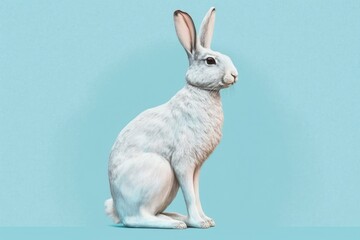 cute white rabbit sitting on a bright blue surface. Generative AI